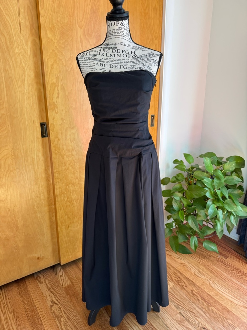 Marella Black Strapless Poplin Dress | Ruched Bodice | Detachable Straps Size 6